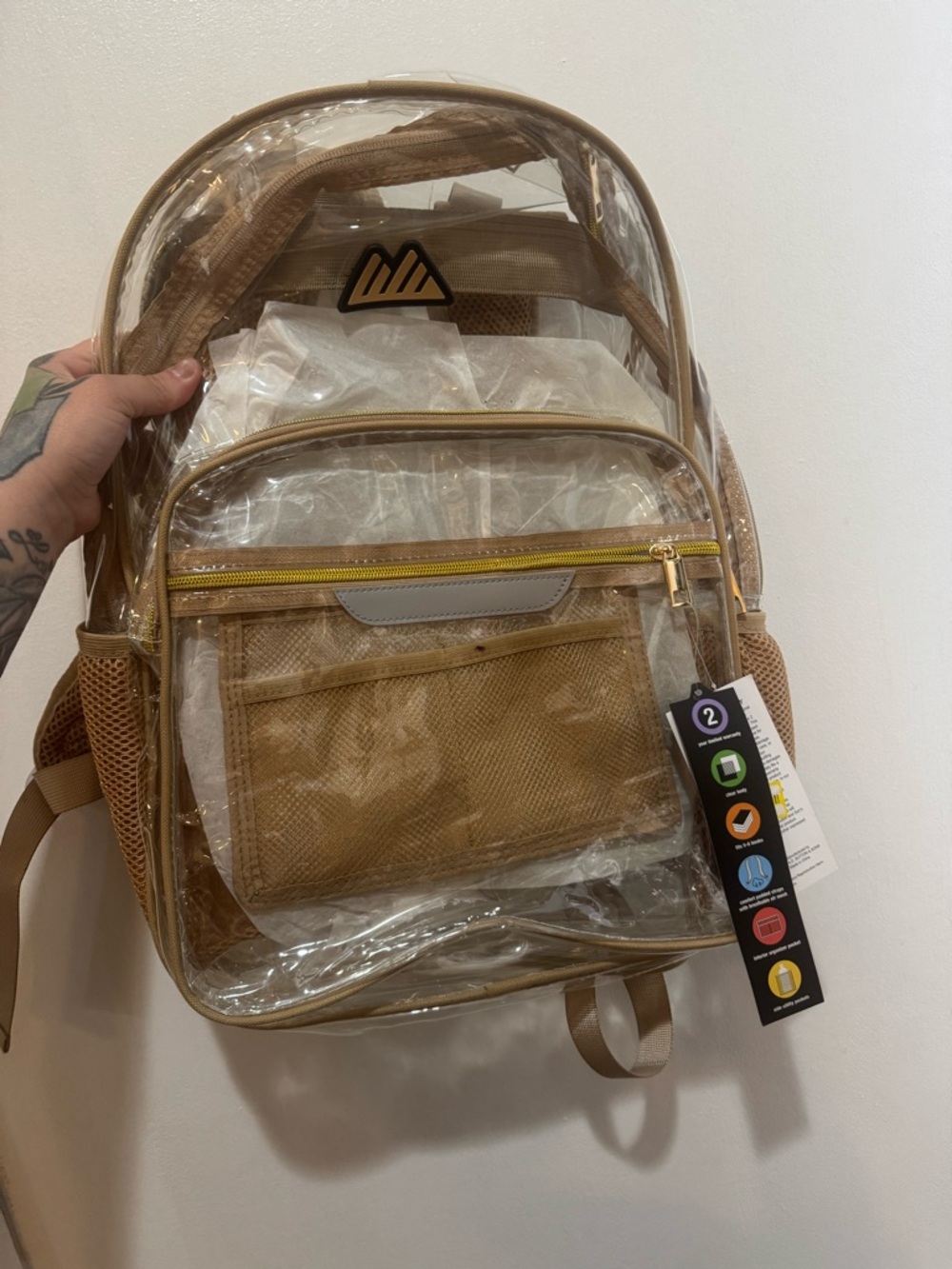 Clear Tan PVC Backpack with Front Pocket